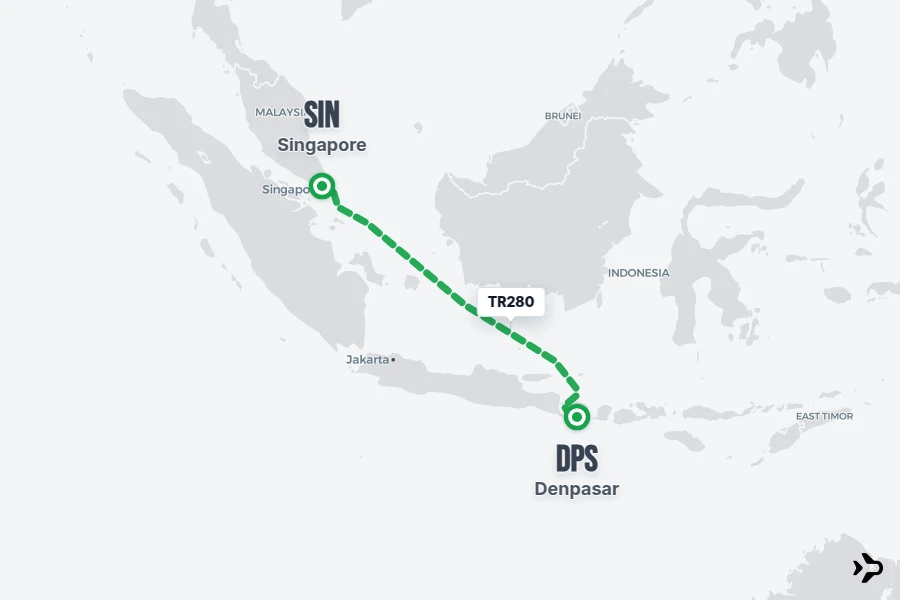 TR280 flight map from SIN to DPS