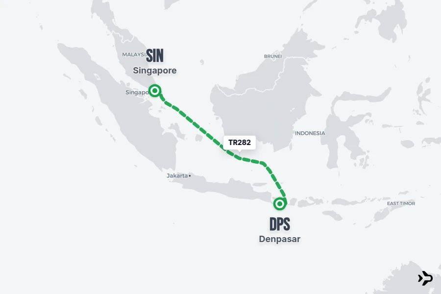 TR282 flight map from SIN to DPS
