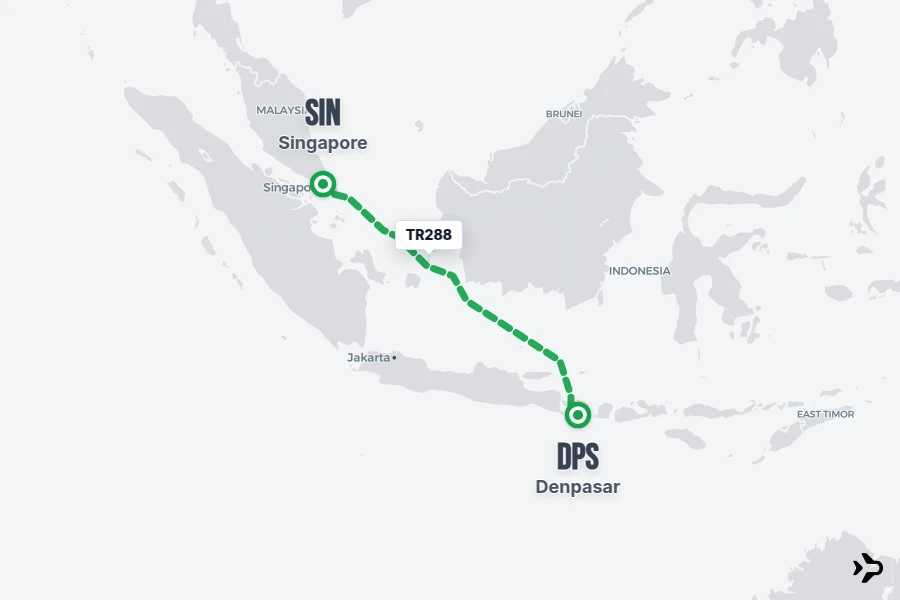 TR288 flight map from SIN to DPS