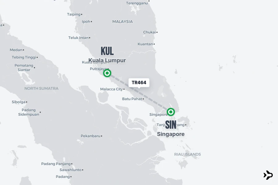 TR464 flight map from SIN to KUL