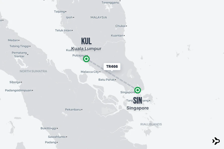 TR466 flight map from SIN to KUL