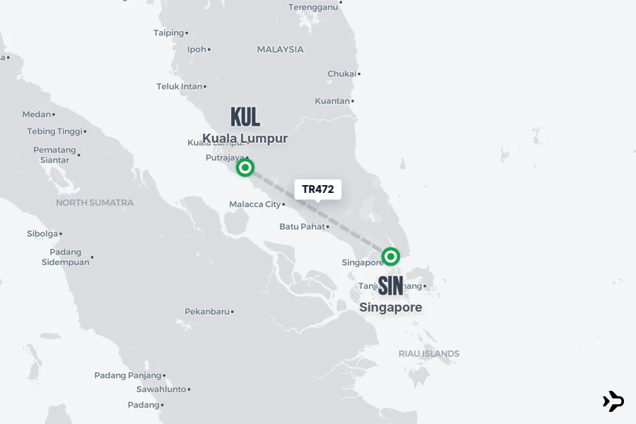 TR472 flight map from SIN to KUL
