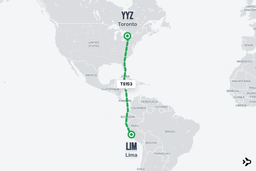 TS153 flight map from LIM to YYZ