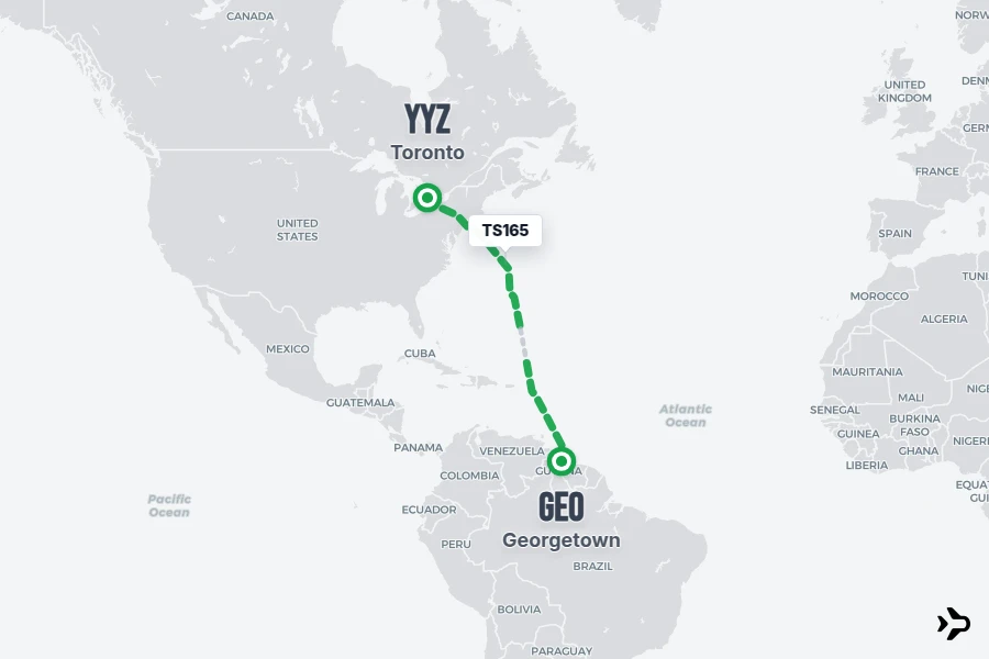 TS165 flight map from GEO to YYZ