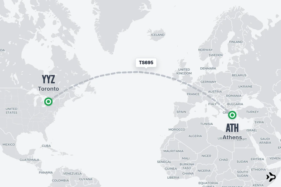 TS695 flight map from ATH to YYZ
