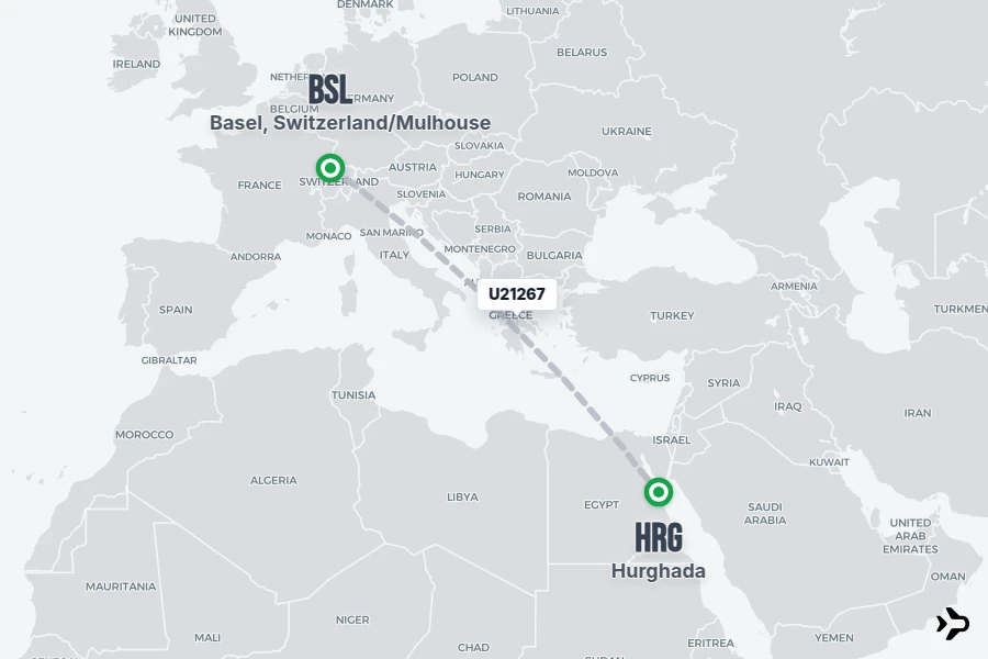 U21267 flight map from BSL to HRG