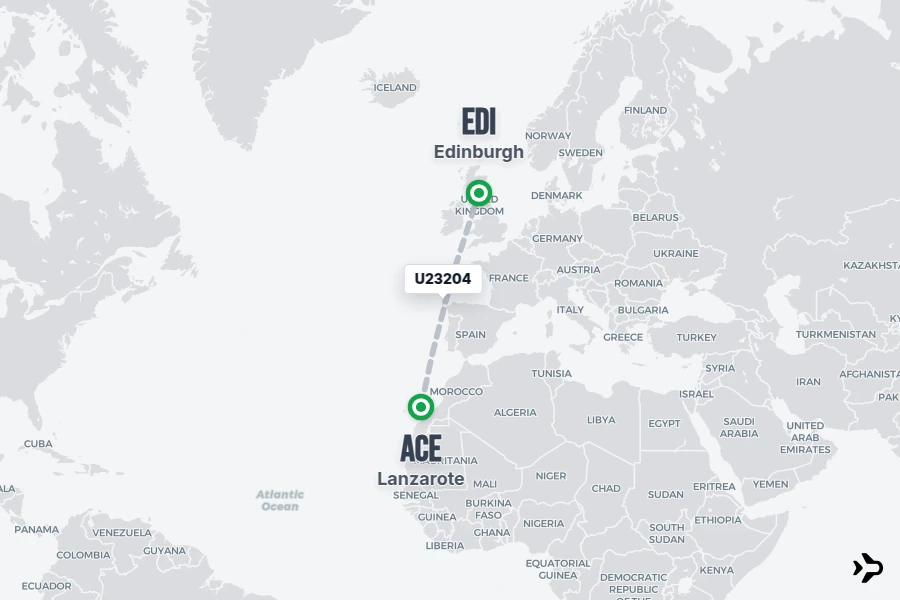 U23204 flight map from ACE to EDI
