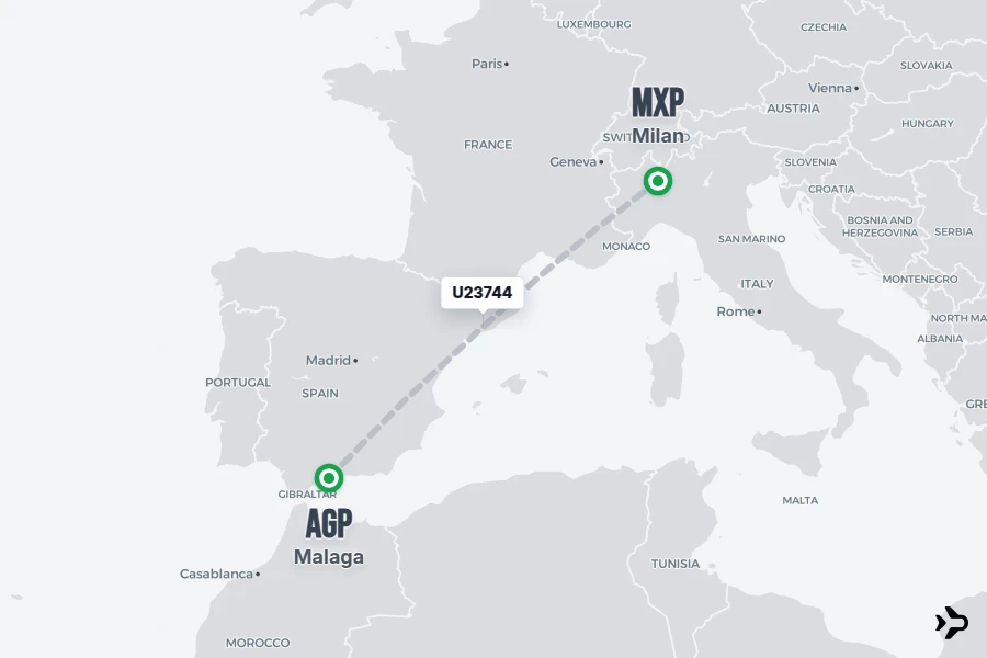 Flt Hit Racking U23744 easyJet Flight Status & Tracker | Malaga - Milan