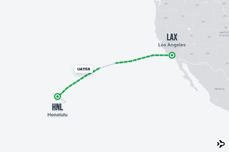 UA1158 flight map from LAX to HNL