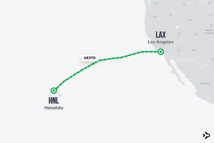 UA1170 flight map from LAX to HNL
