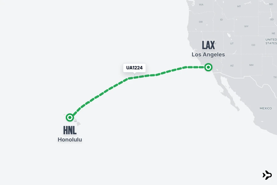 UA1224 flight map from LAX to HNL