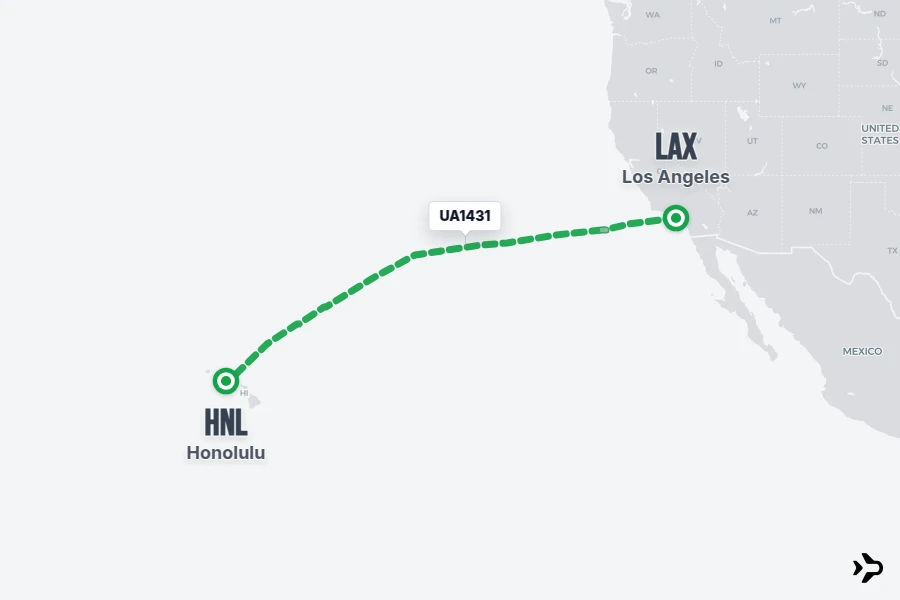 UA1431 flight map from LAX to HNL