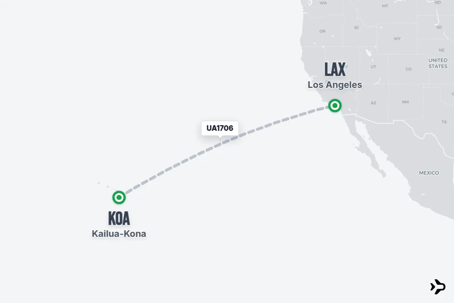 UA1706 flight map from KOA to LAX