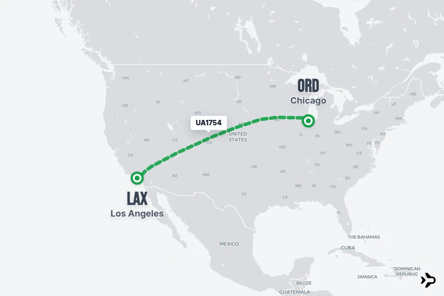 UA1754 flight map from LAX to ORD