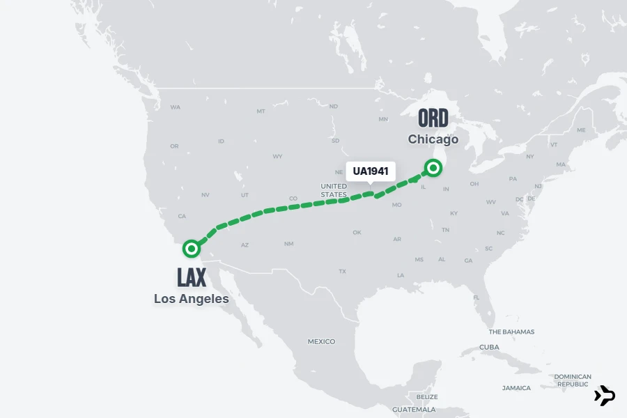 UA1941 flight map from LAX to ORD