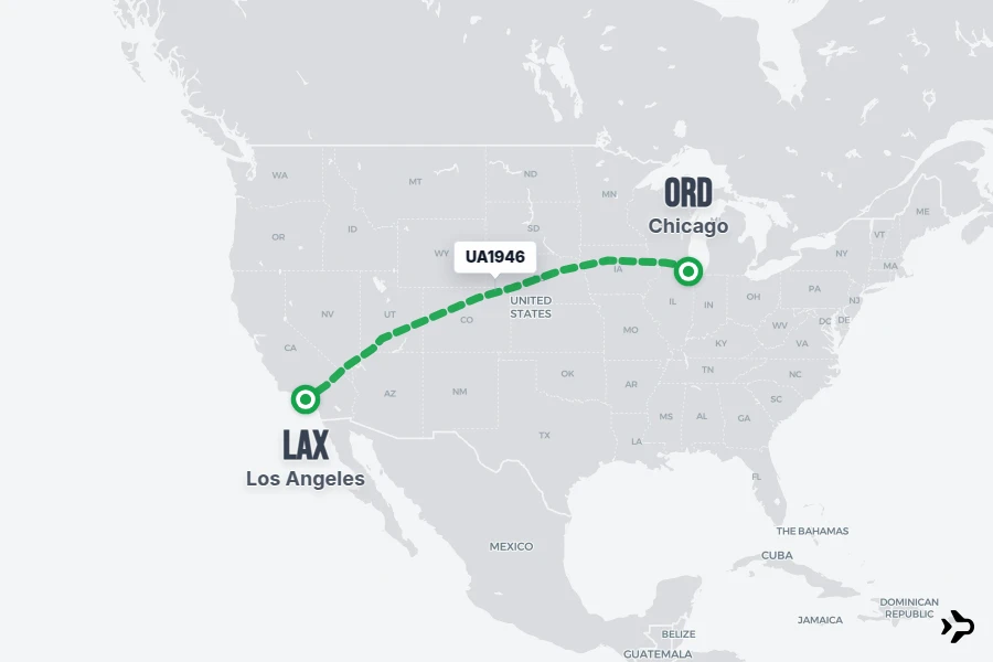 UA1946 flight map from LAX to ORD