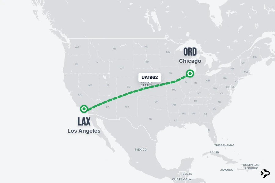 UA1962 flight map from LAX to ORD