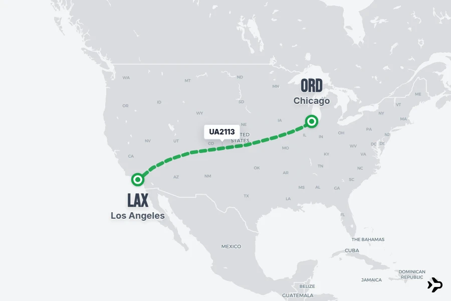 UA2113 flight map from LAX to ORD