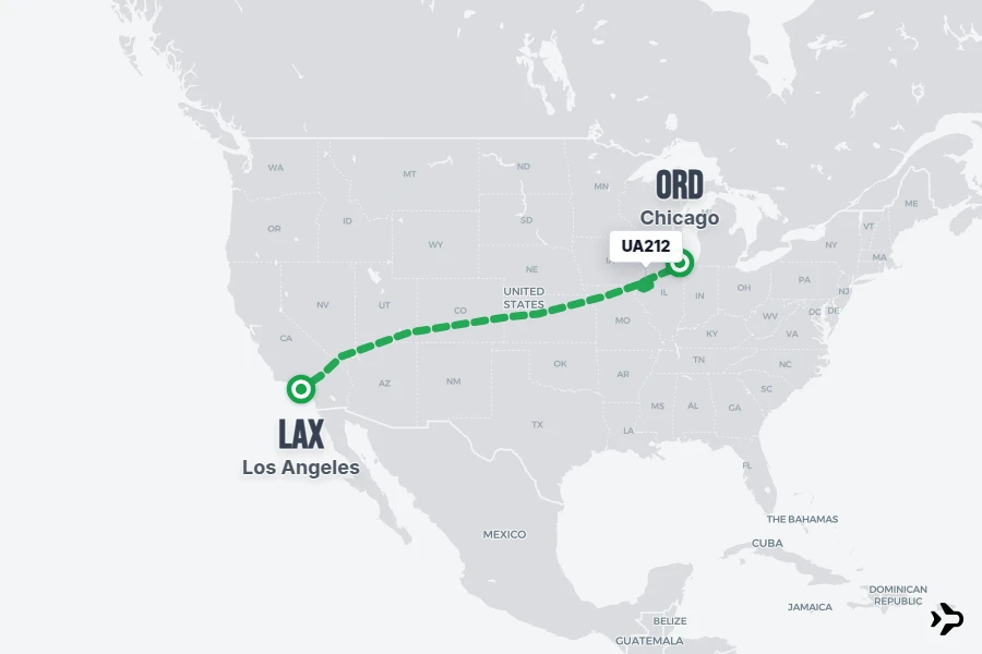 UA212 flight map from LAX to ORD