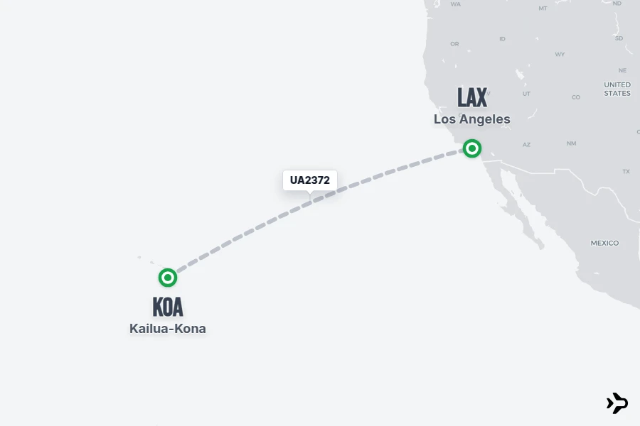 UA2372 flight map from KOA to LAX