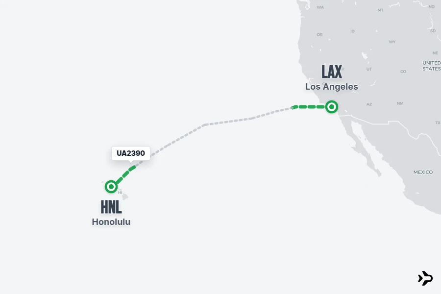 UA2390 flight map from LAX to HNL
