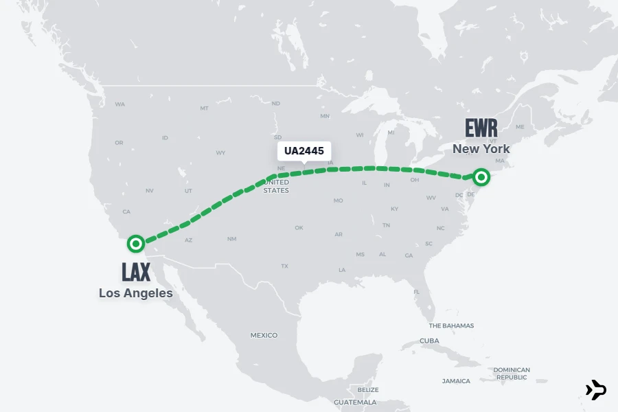 UA2445 flight map from EWR to LAX