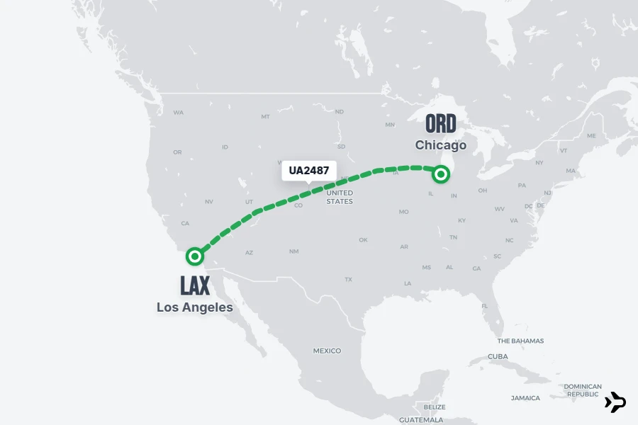 UA2487 flight map from LAX to ORD