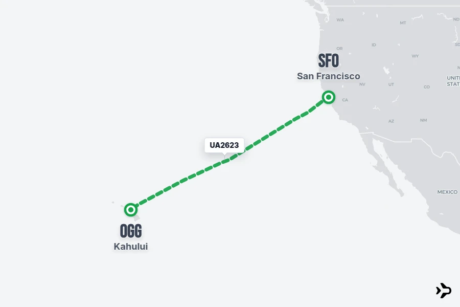 UA2623 flight map from SFO to OGG