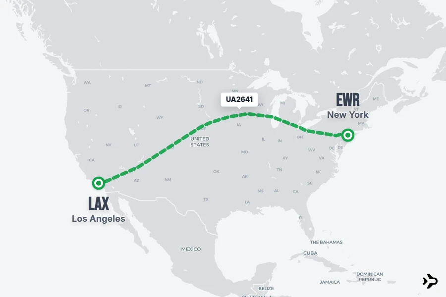 UA2641 flight map from EWR to LAX