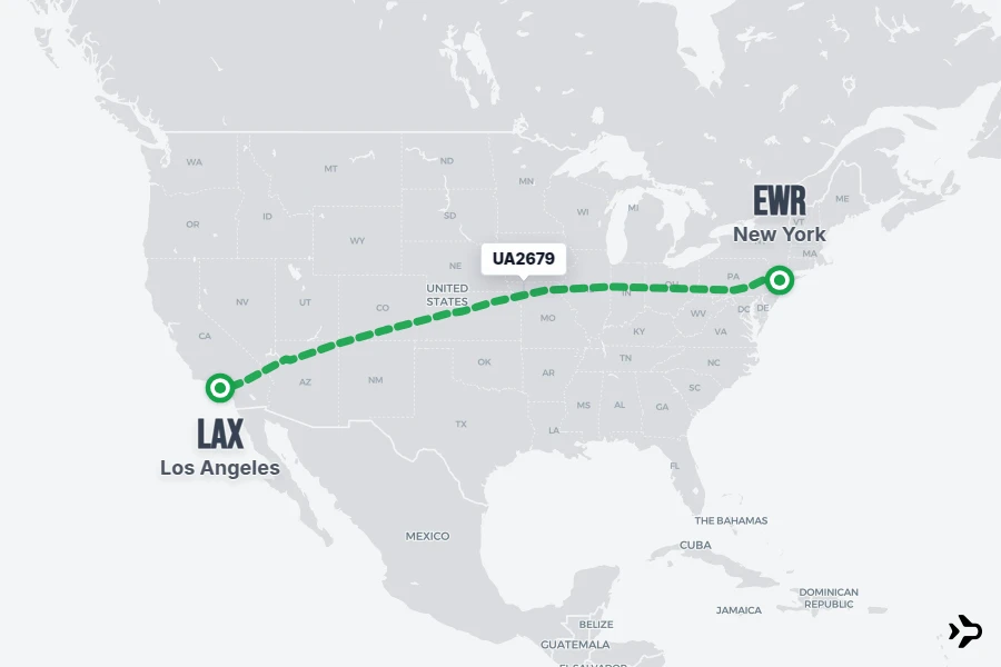 UA2679 flight map from EWR to LAX