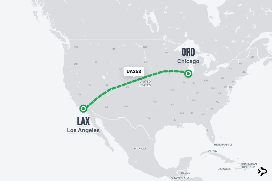 UA353 flight map from LAX to ORD