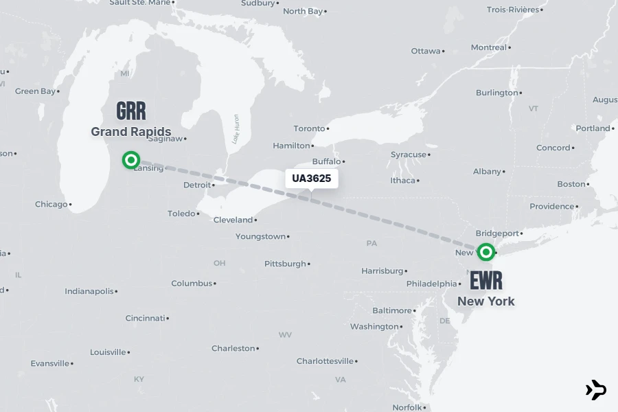 Flt Hit Racking UA3625 United Flight Status & Tracker | GRR - EWR
