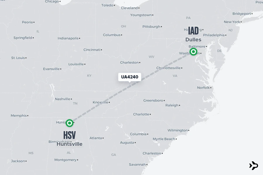 Flt Hit Racking UA4240 United Flight Status & Tracker | Huntsville - Dulles