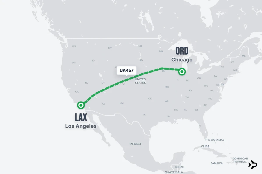 UA457 flight map from LAX to ORD