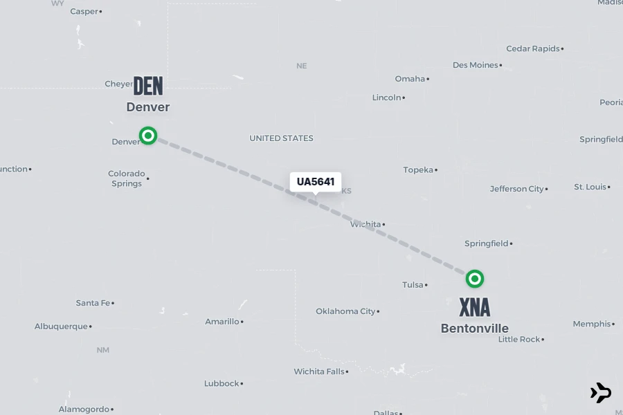 Flt Hit Racking UA5641 United Flight Status & Tracker | Denver - Bentonville