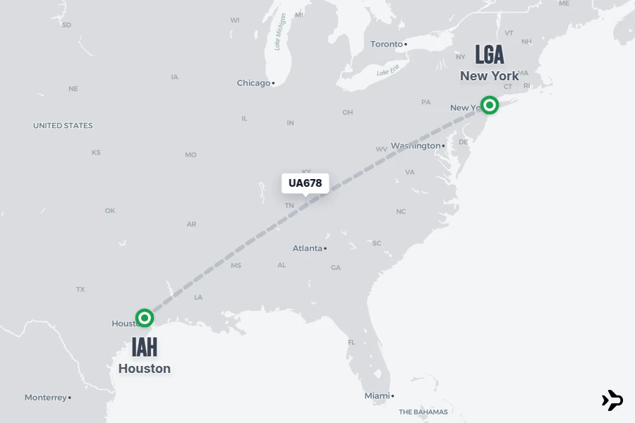 UA678 flight map from IAH to LGA