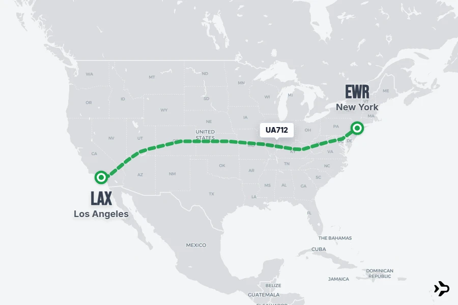 UA712 flight map from EWR to LAX