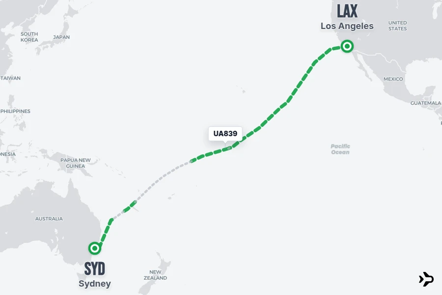 UA839 flight map from LAX to SYD