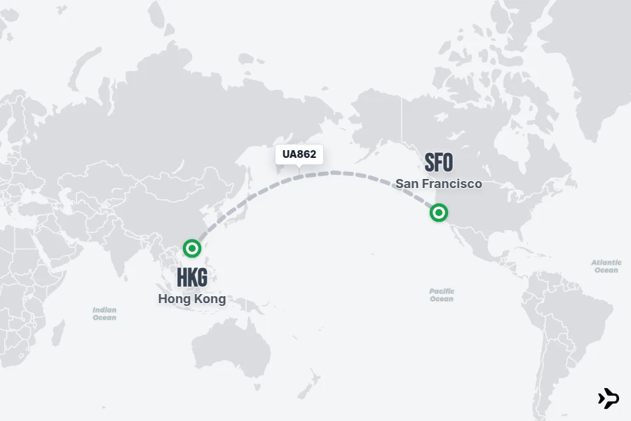 UA862 flight map from HKG to SFO