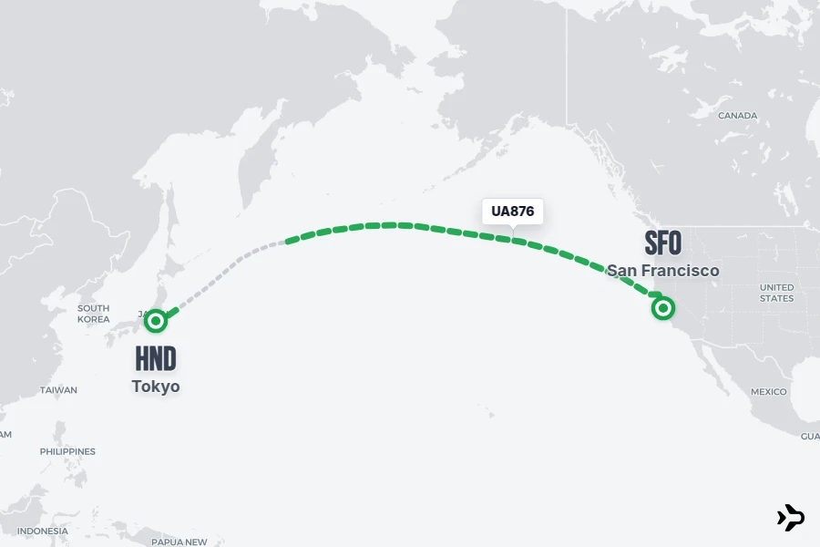 UA876 flight map from HND to SFO