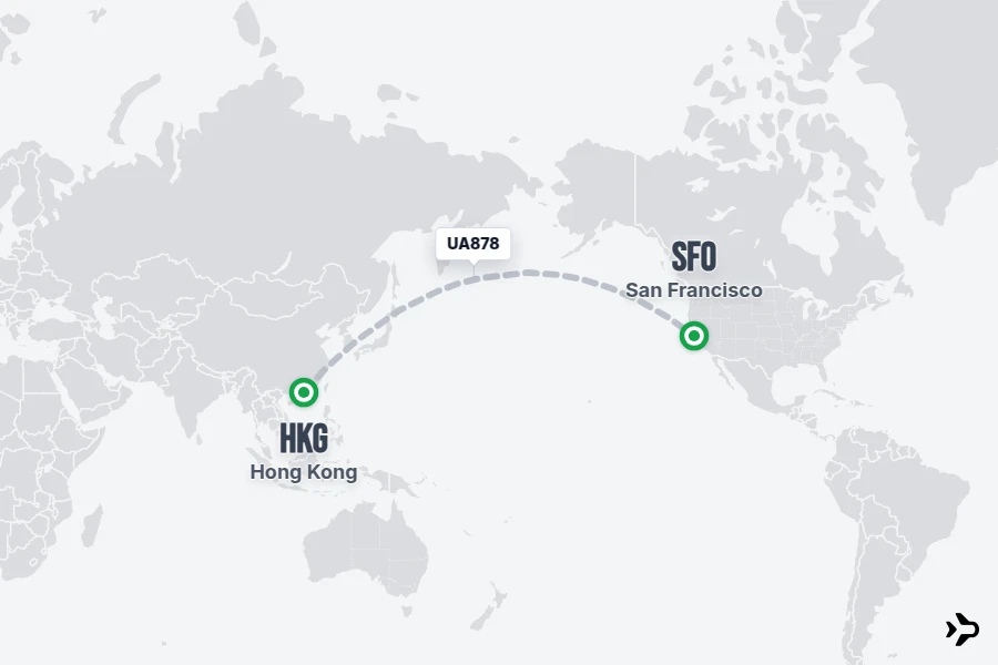 UA878 flight map from HKG to SFO