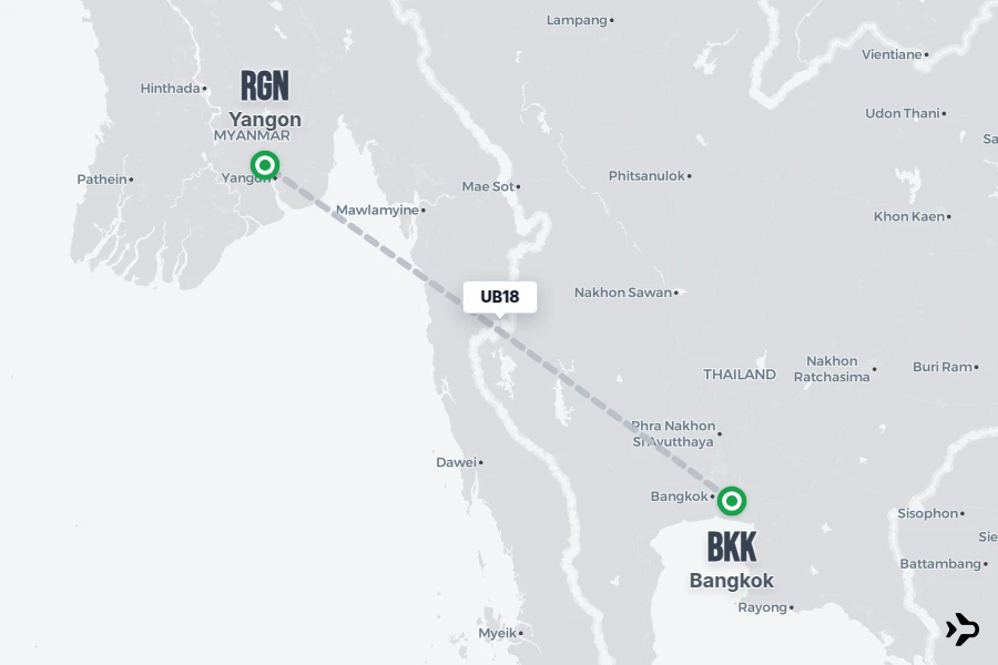 Flt Hit Racking UB18 UB Flight Status & Tracker | BKK - RGN