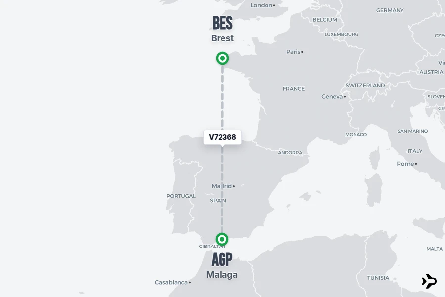 V72368 Volotea Flight Status & Tracker | Brest - Malaga
