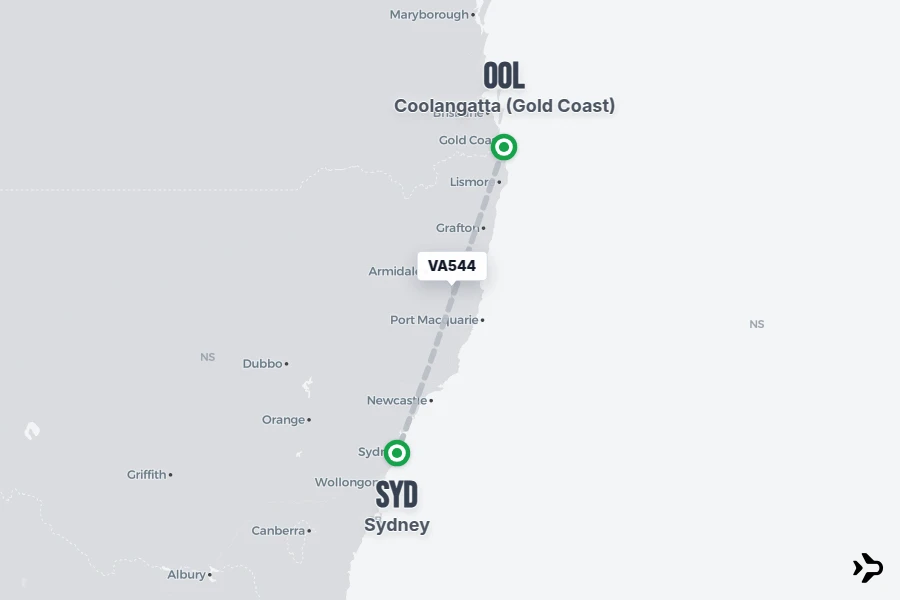 Flight 544 VA544 Virgin Australia Flight Status & Tracker | OOL - SYD