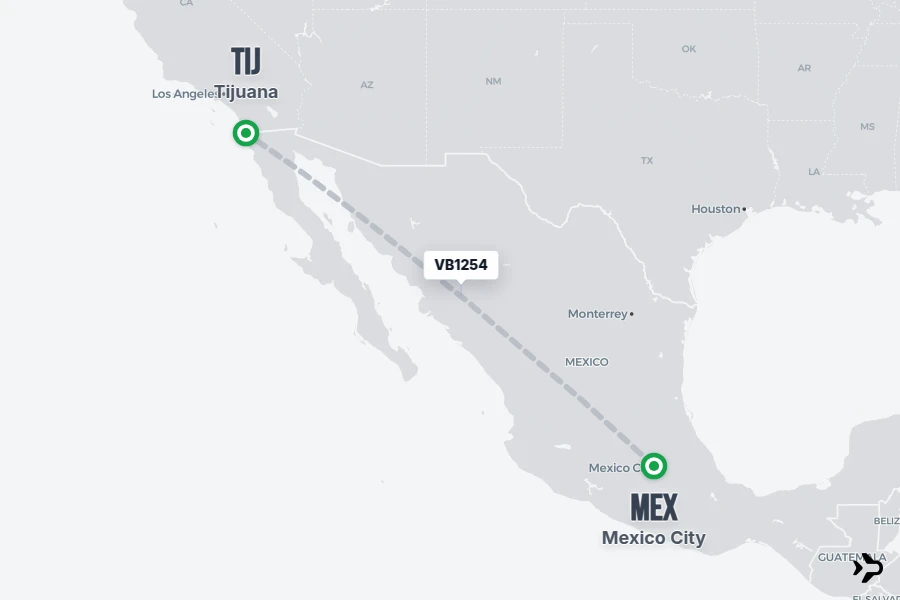 Flight Rime VB1254 Viva Flight Status & Tracker | Mexico City - Tijuana