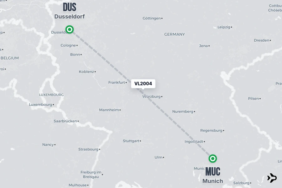 VL2004 flight map from MUC to DUS