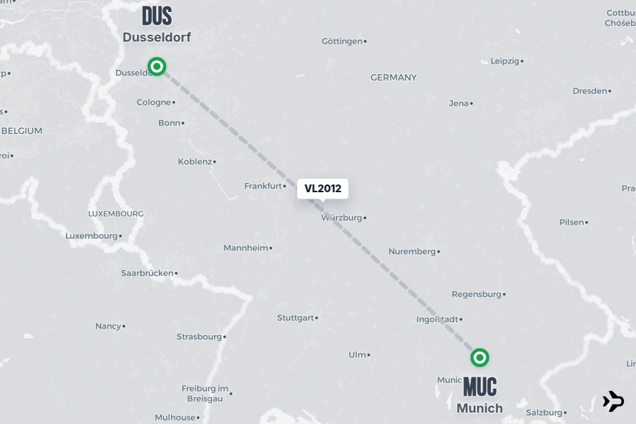 VL2012 flight map from MUC to DUS