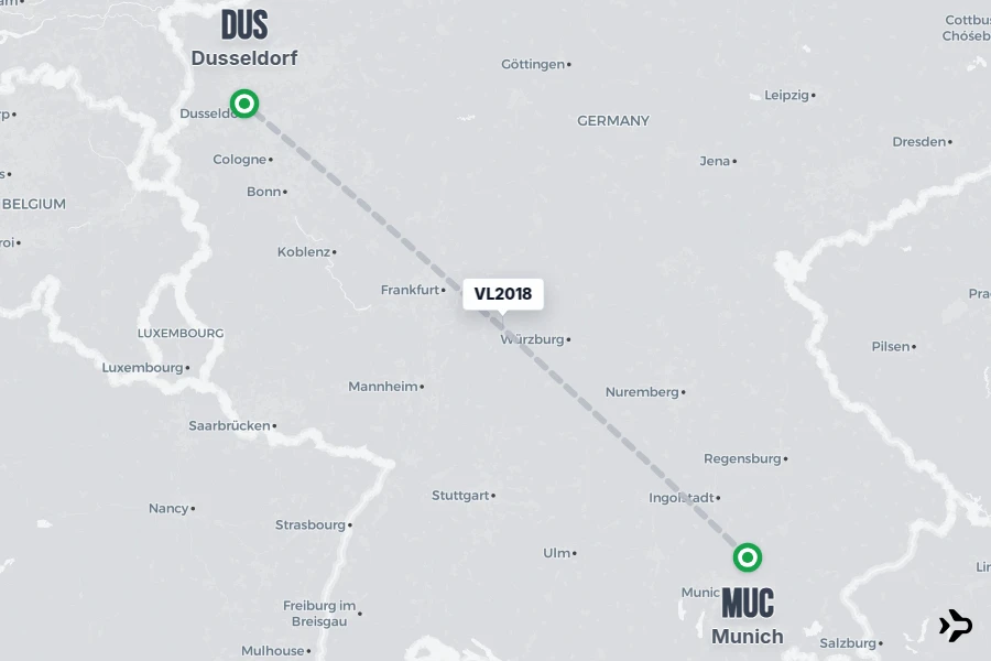 VL2018 flight map from MUC to DUS
