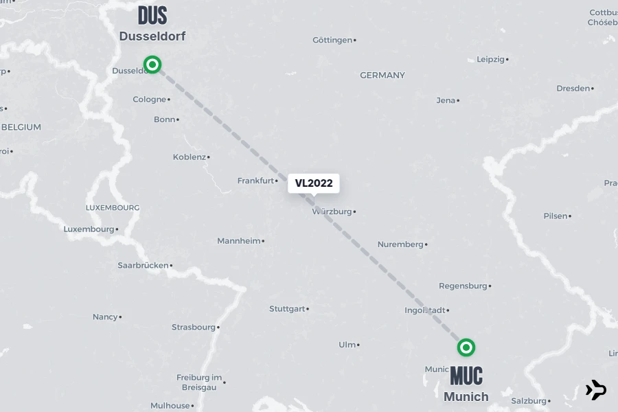 VL2022 flight map from MUC to DUS