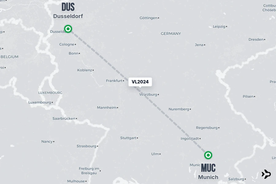 VL2024 flight map from MUC to DUS